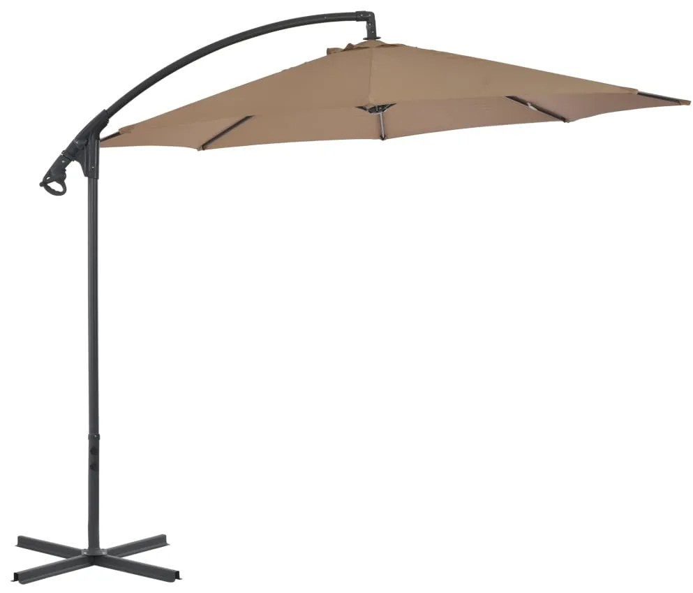 Guarda-sol cantilever com poste de aço 300 cm cinza-acastanhado