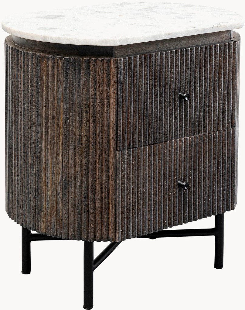 Mesa de cabeceira em madeira de manga com tampo em mármore e gavetas Glenn