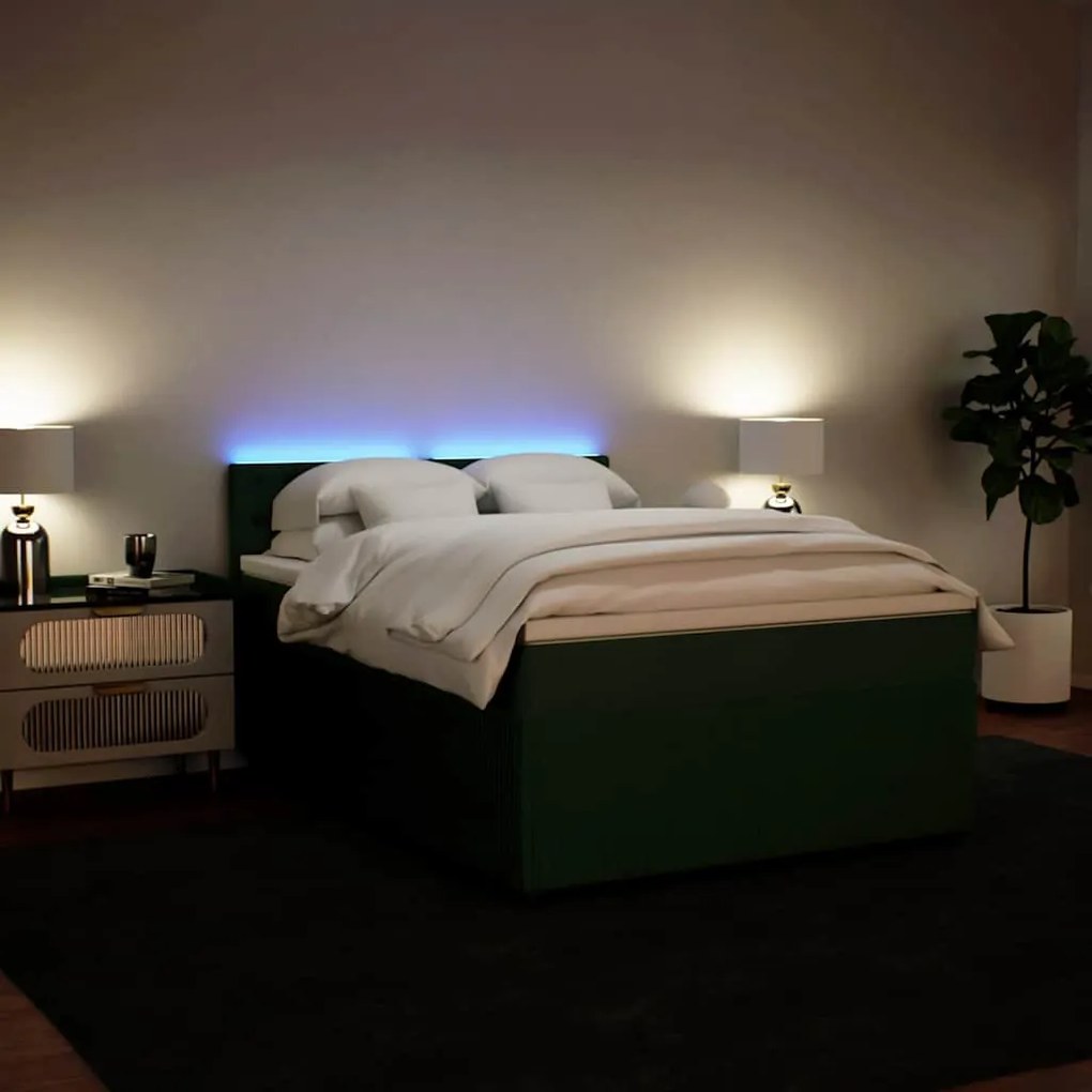 Cama com molas/colchão 160x200 cm veludo verde-escuro