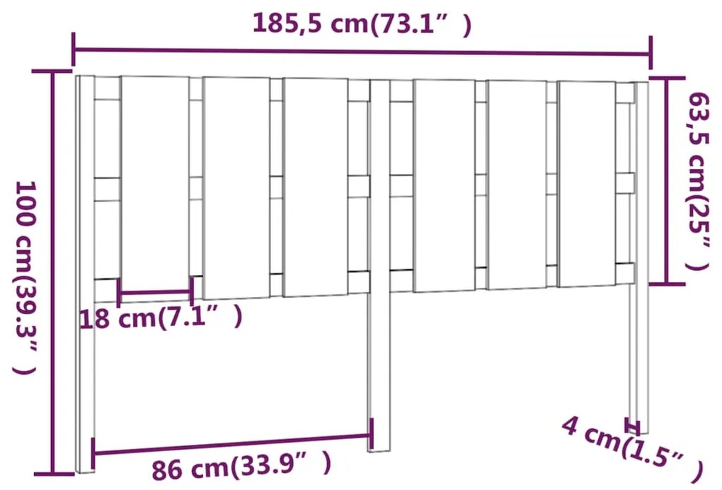 Cabeceira de cama 185,5x4x100 cm pinho maciço