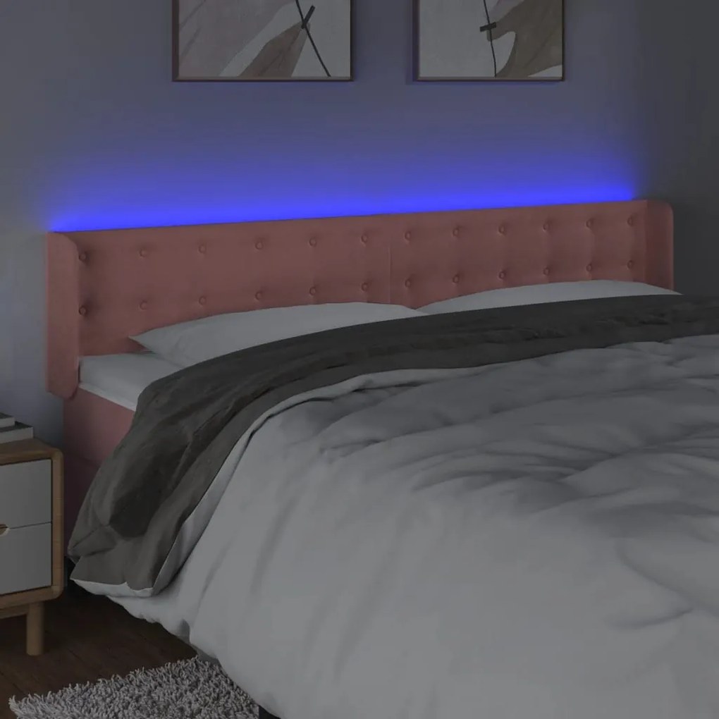 Cabeceira de cama c/ luzes LED veludo 163x16x78/88 cm rosa