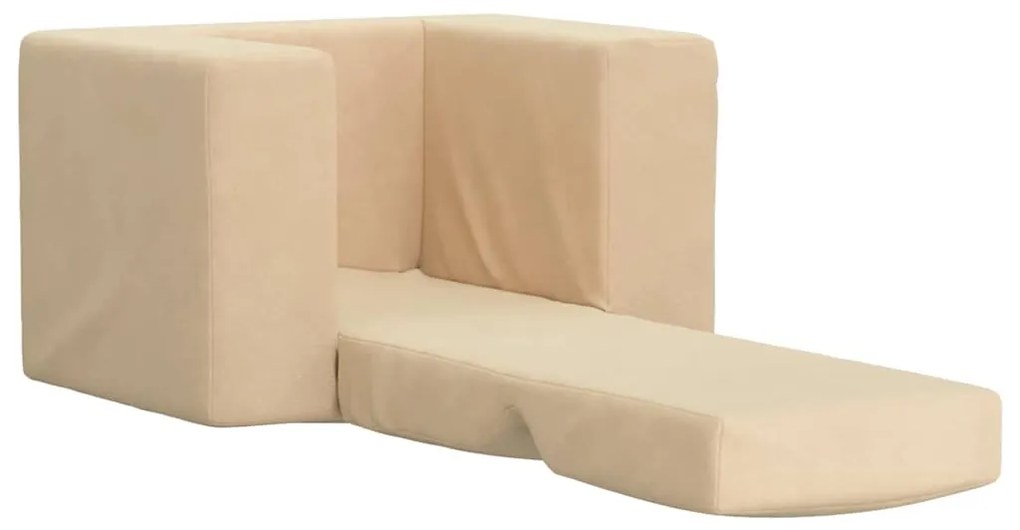 Sofá-cama infantil pelúcia macia cor creme