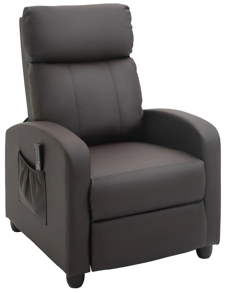 Poltrona de Massagem Poltrona Relax Reinclinável com Controle Remoto 2 Zonas de Massagem 8 Programas 5 Níveis de Intensidade Estofado em PU 68x88x98cm