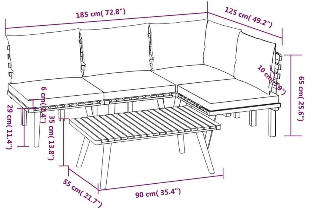 5 pcs conjunto lounge de jardim com almofadões acácia maciça