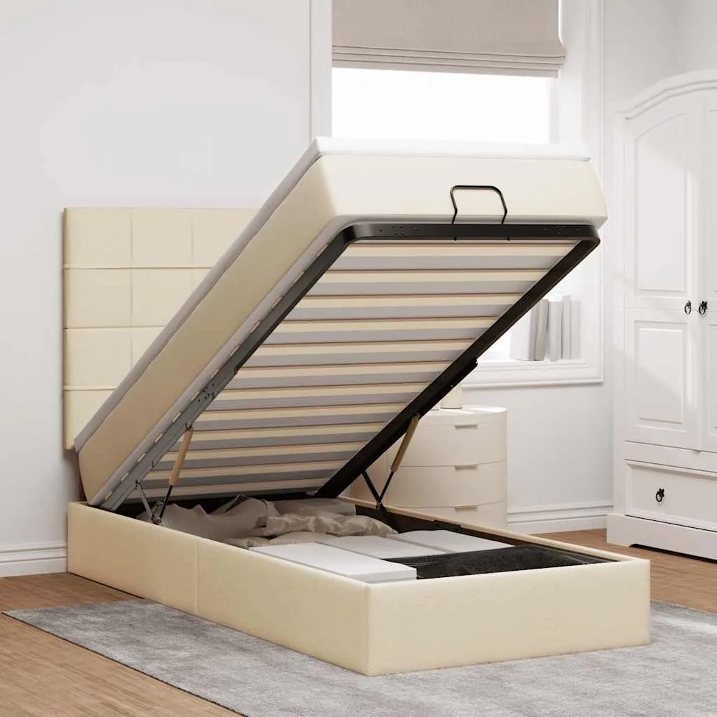 vidaXL Estrutura de cama otomana com creme de colchão 80x200cm tecido