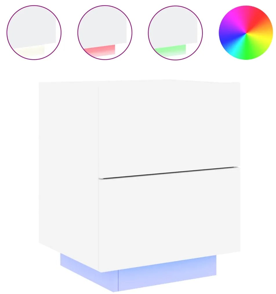 Mesas de cabeceira c/ luzes LED 2 pcs derivados madeira branco