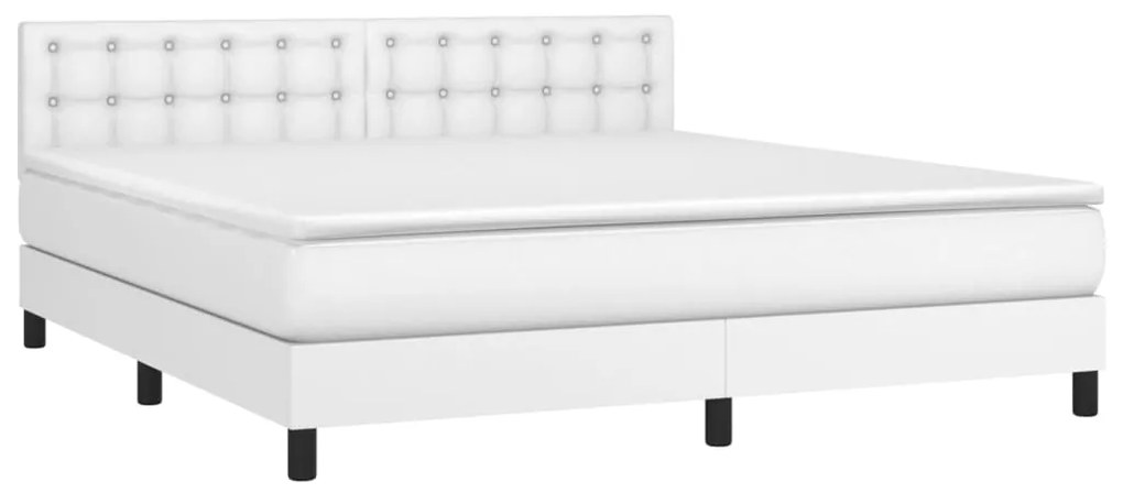 Cama box spring c/colchão/LED 180x200cm couro artificial branco