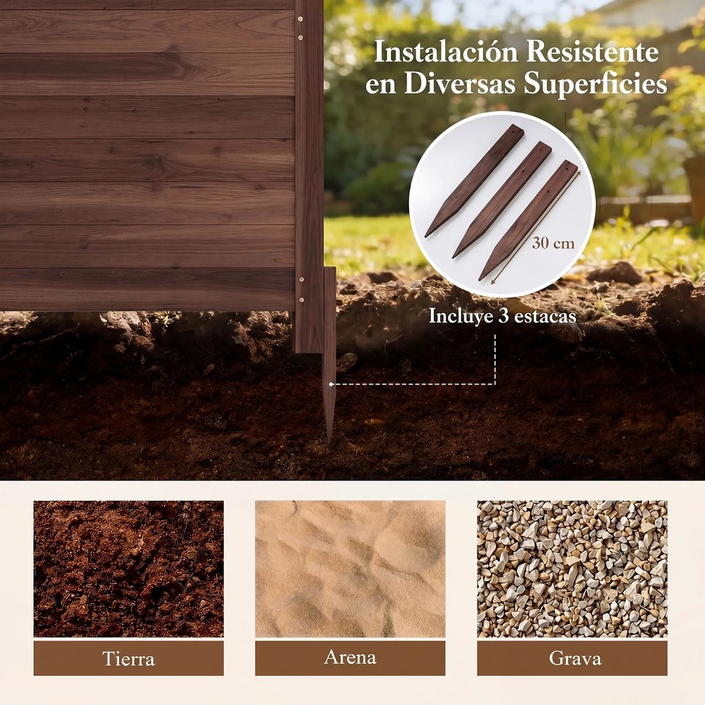 Conjunto de 2 Painéis de Privacidade para o Exterior 119 x 119 cm com Estacas Metálicas para Ar Condicionado, Caixote do Lixo de Jardim, castanho