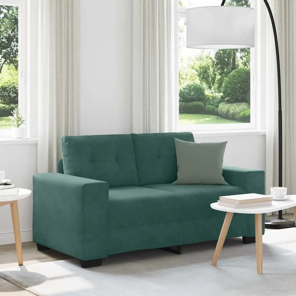 vidaXL Sofá de dois lugares com almofada Verde-escuro Veludo