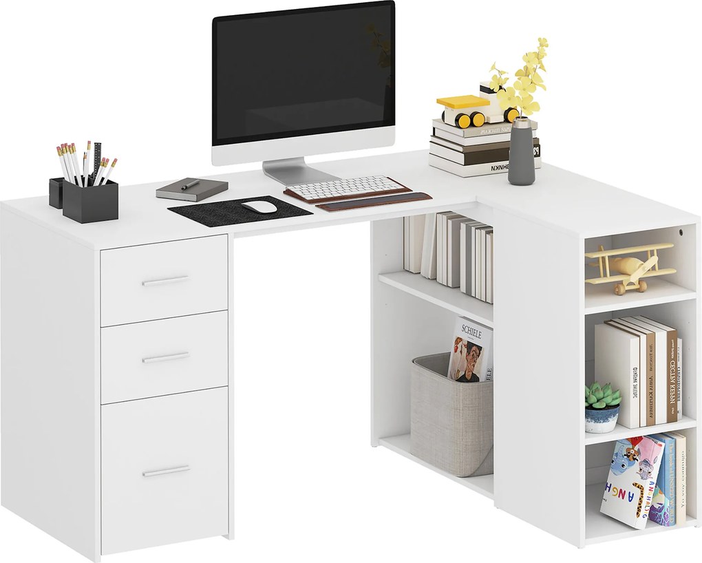Secretária de Canto 140L x 100P x 75A cm, Arrumação Organizada, Branco