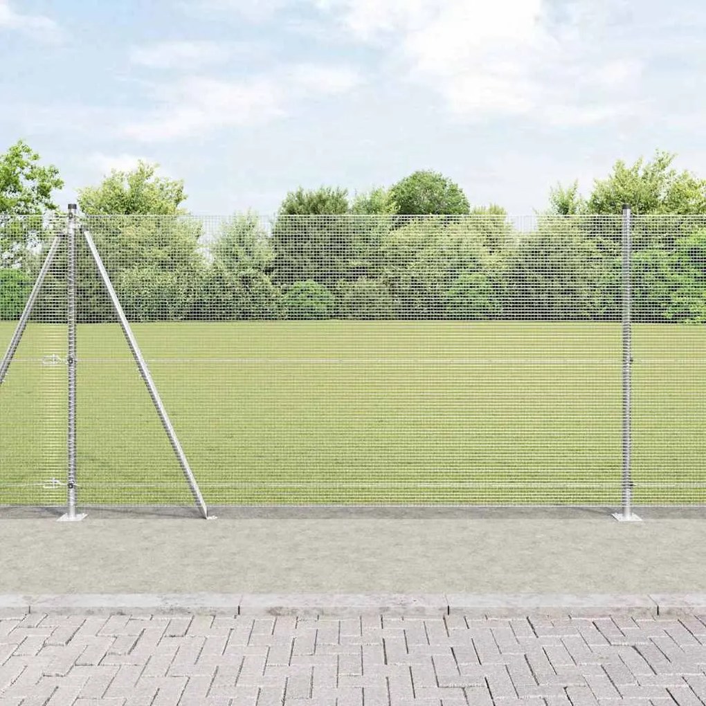 Cerca de Arame Soldado com 13 Postes Flangados 1,2x25 m Aço Galvanizad