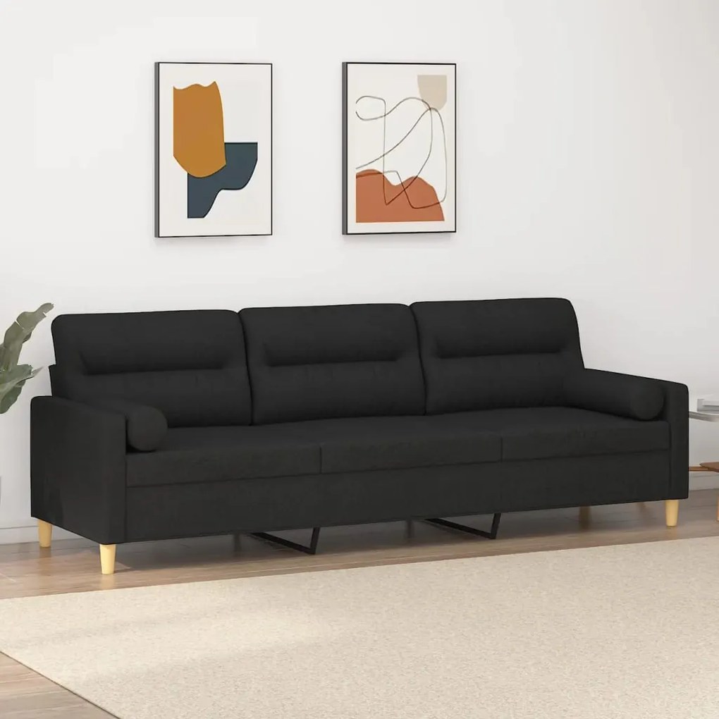 vidaXL Sofá de 3 lugares c/ almofadas e almofadões 210 cm tecido preto