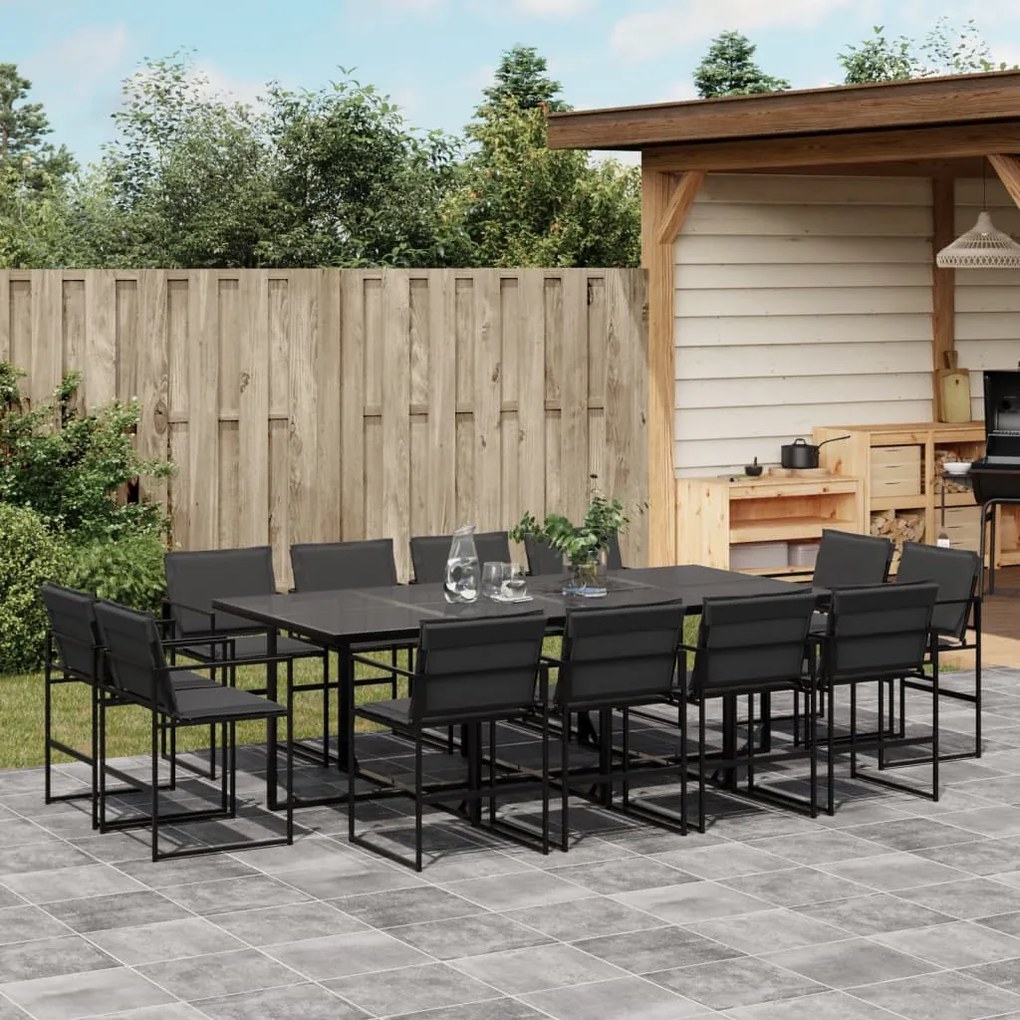 vidaXL 13 pcs conj. de jantar p/ jardim c/ almofadões textilene preto