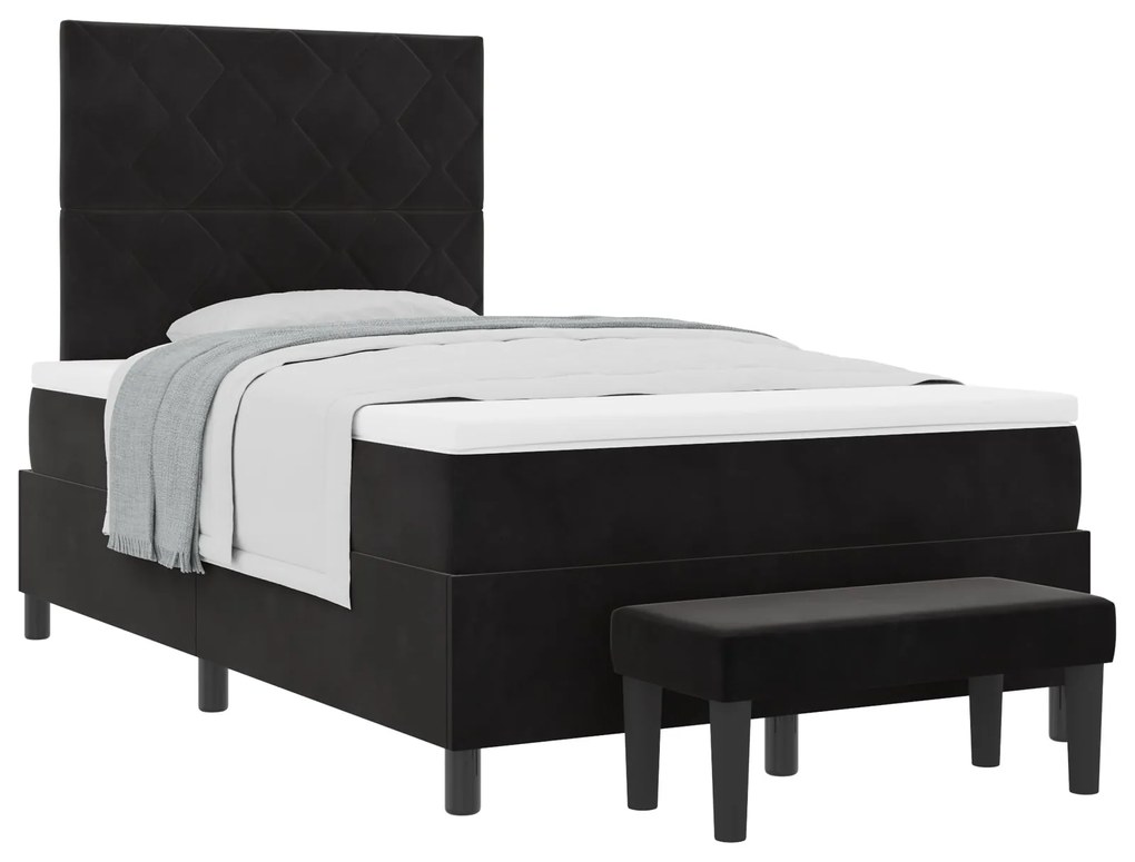 Cama box spring com colchão e banco preto 120x200 cm veludo