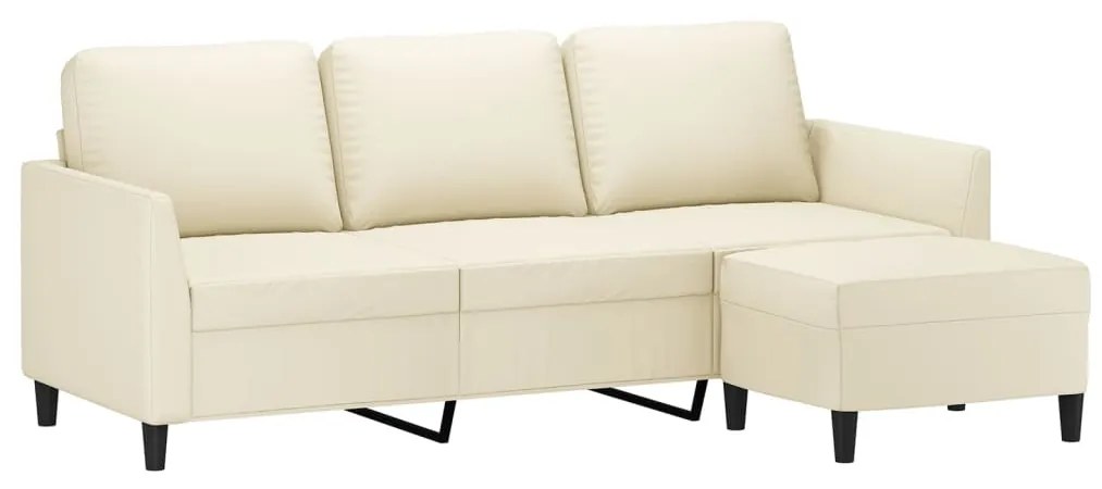 Sofá 3 lugares c/ apoio pés 180 cm couro artificial cor creme