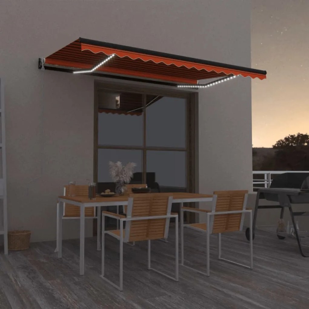 Toldo autom. LED e sensor de vento 450x350 cm laranja/castanho