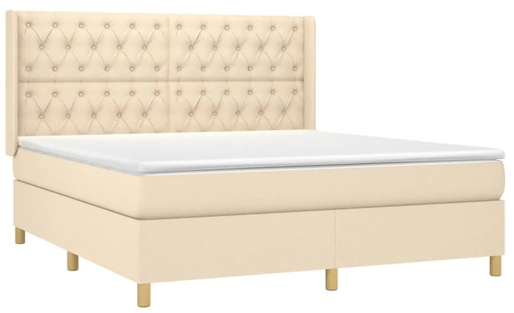 Cama box spring c/ colchão e LED 160x200 cm tecido cor creme