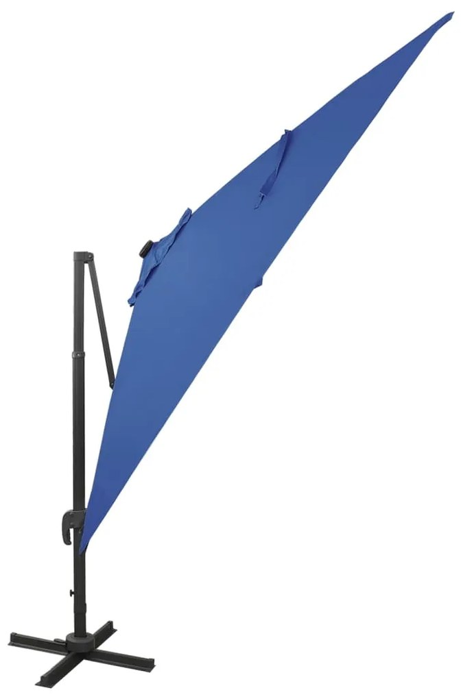Guarda-sol jardim cantilever poste/luzes LED 300 cm azul-ciano