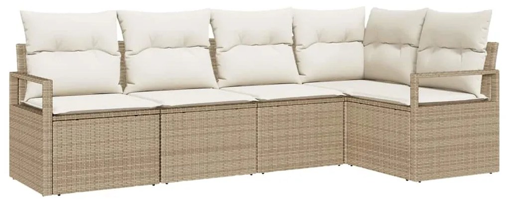Conjunto de Sofá de Jardim vidaXL de 5 Peças com Almofadas Bege Rattan