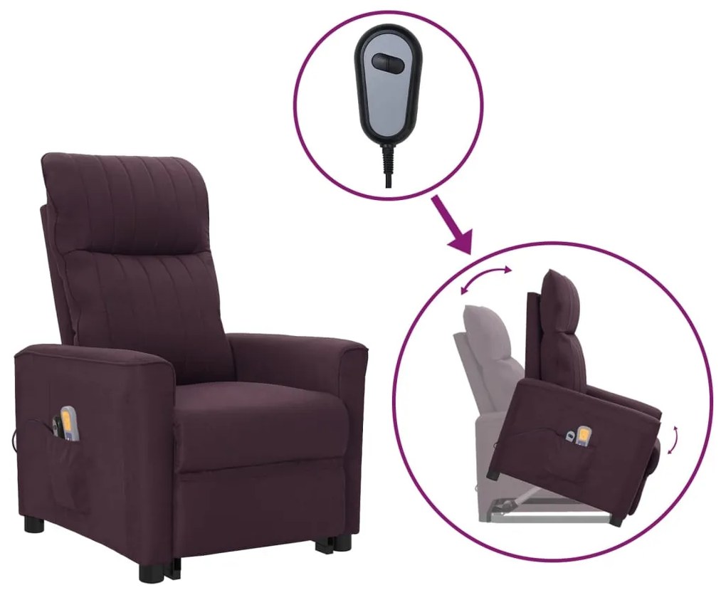 vidaXL Poltrona elevatória de massagens tecido roxo