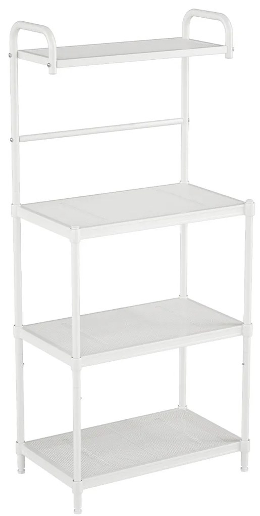 Armário de cozinha de 4 níveis, estrutura metálica, suporte para micro-ondas, prateleira independente 60 x 34 x 136 cm branco