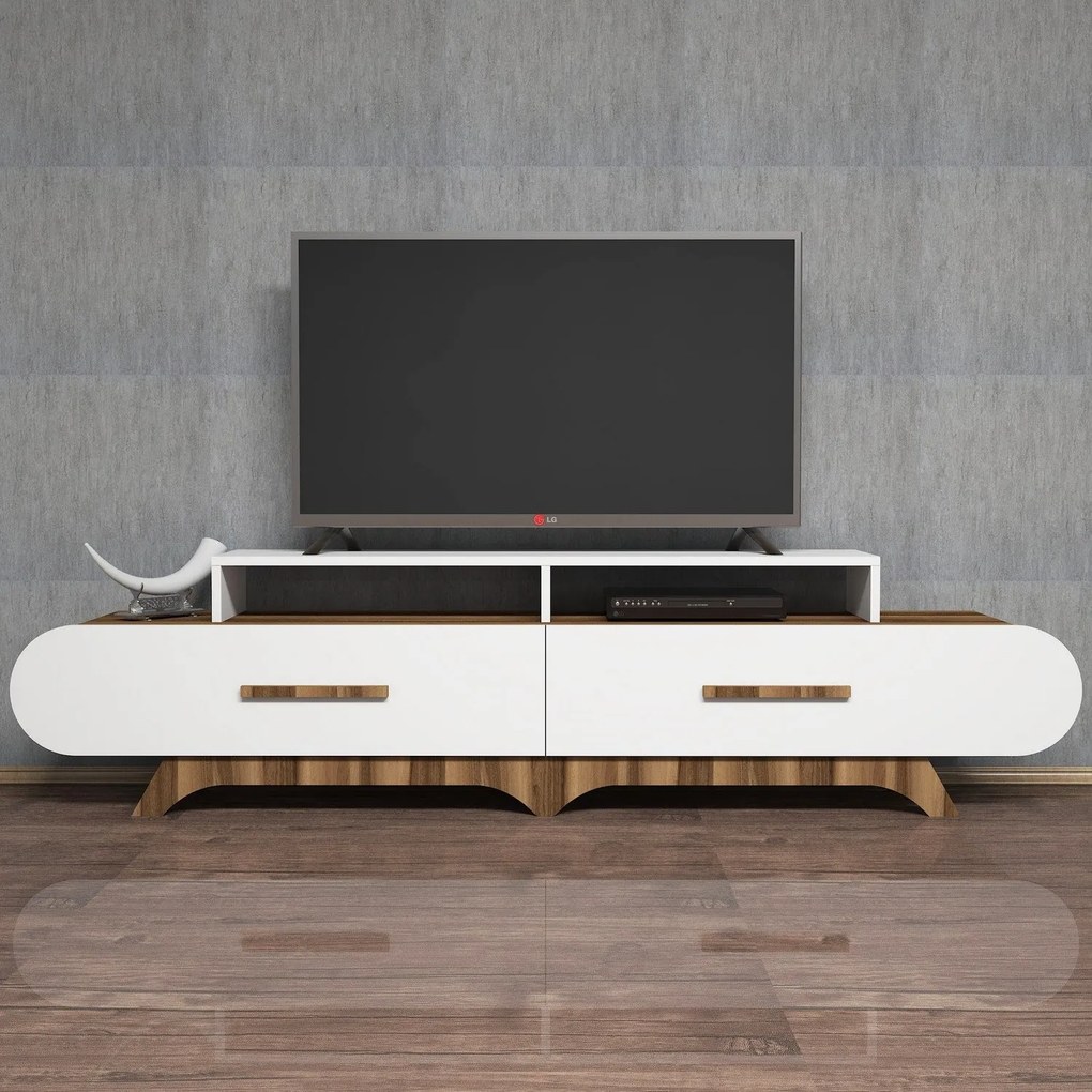 Suporte para TV Flora – Nogueira e Branco – 205x50x36,8 cm