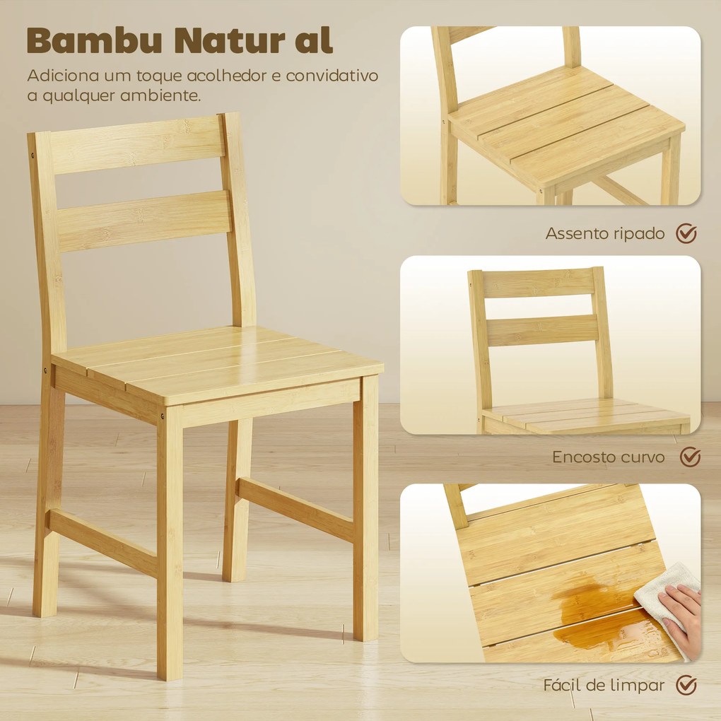 Conjunto de 2 Cadeiras de Sala de Jantar (MESA NÃO INCLUIDA) em Bambu com Assento Ripado Encosto Curvado Sem Braços Madeira