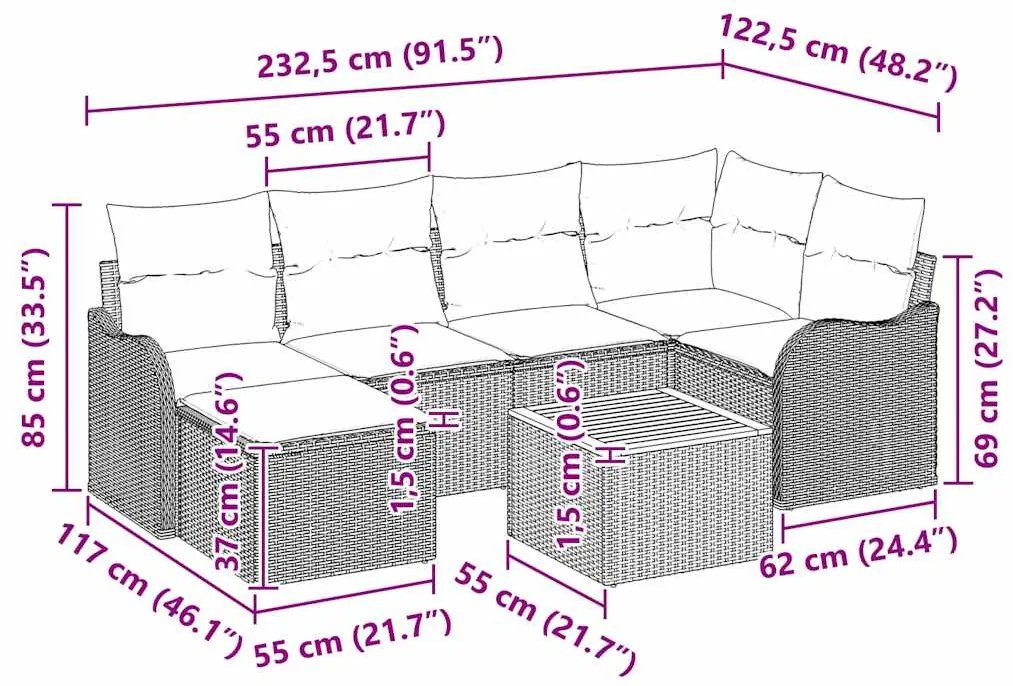 Conjunto de Sofás de Jardim com 7 peças e almofadas em rattan sintétic