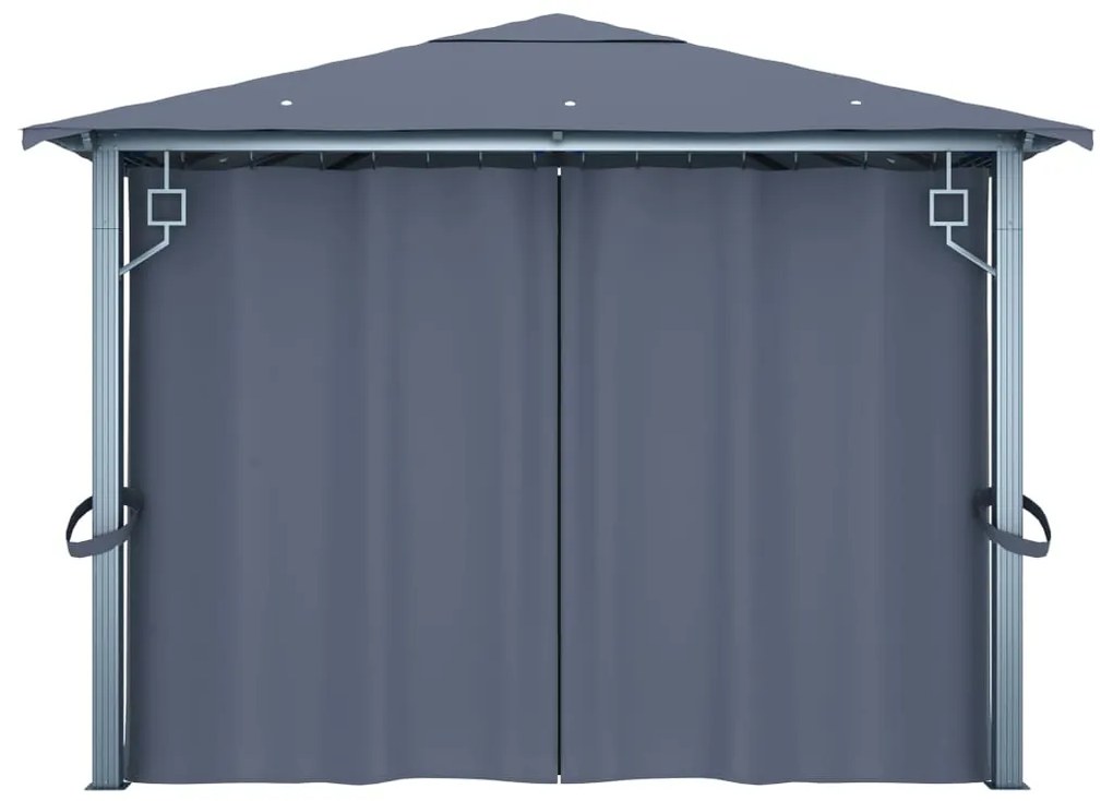 Gazebo c/ cortinas e cordões luzes LED 4x3 m alumínio antracite