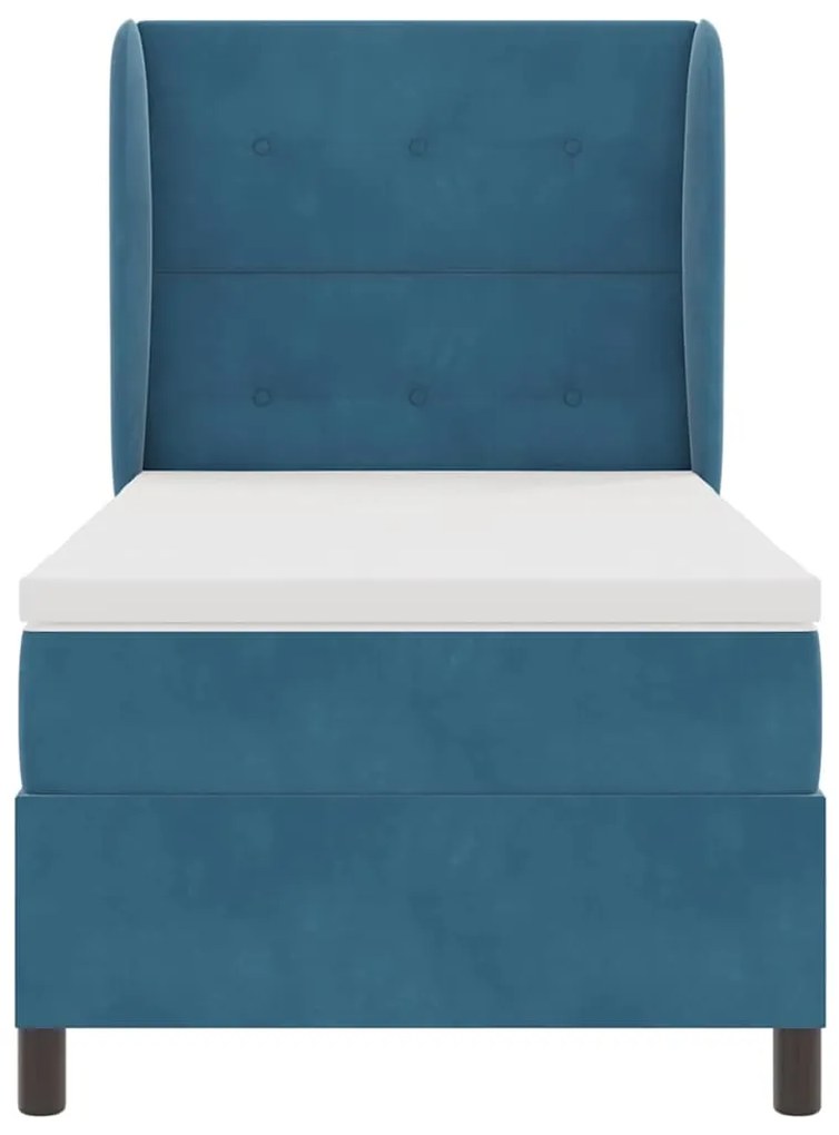 Cama Box com Colchão Azul Escuro, 90x200 cm, em Veludo