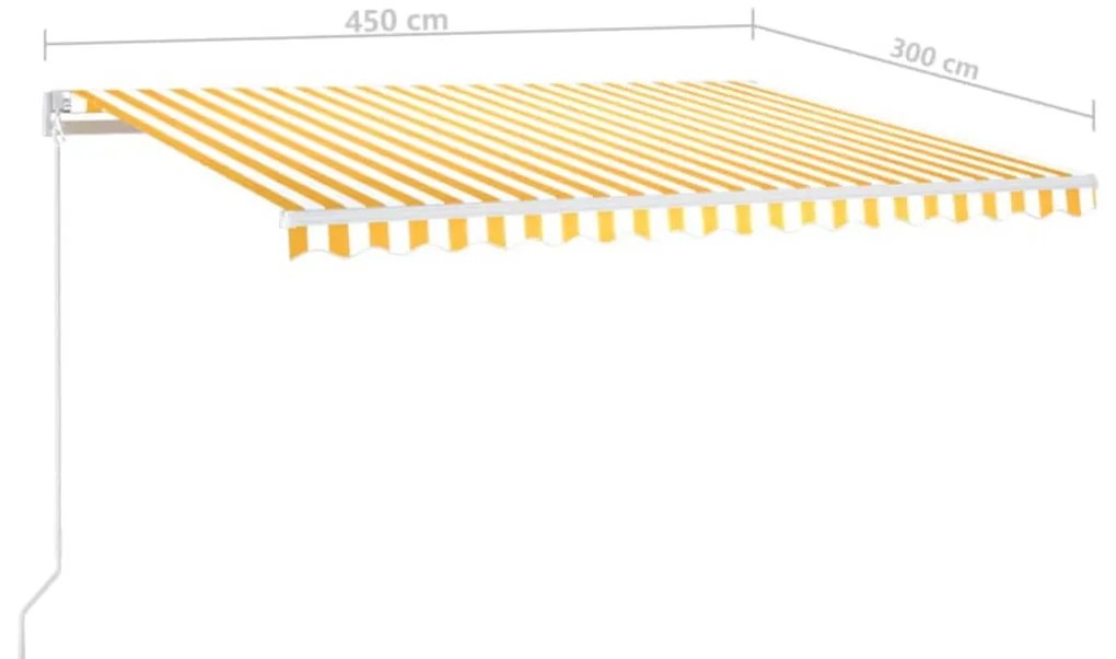 Toldo retrátil manual com LED 450x300 cm amarelo e branco