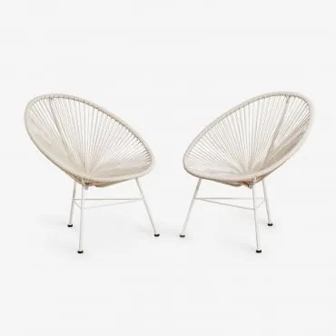 Pack De 2 Poltronas Em Aço E Vime Sintético New Acapulco Tapioca Bege - Sklum