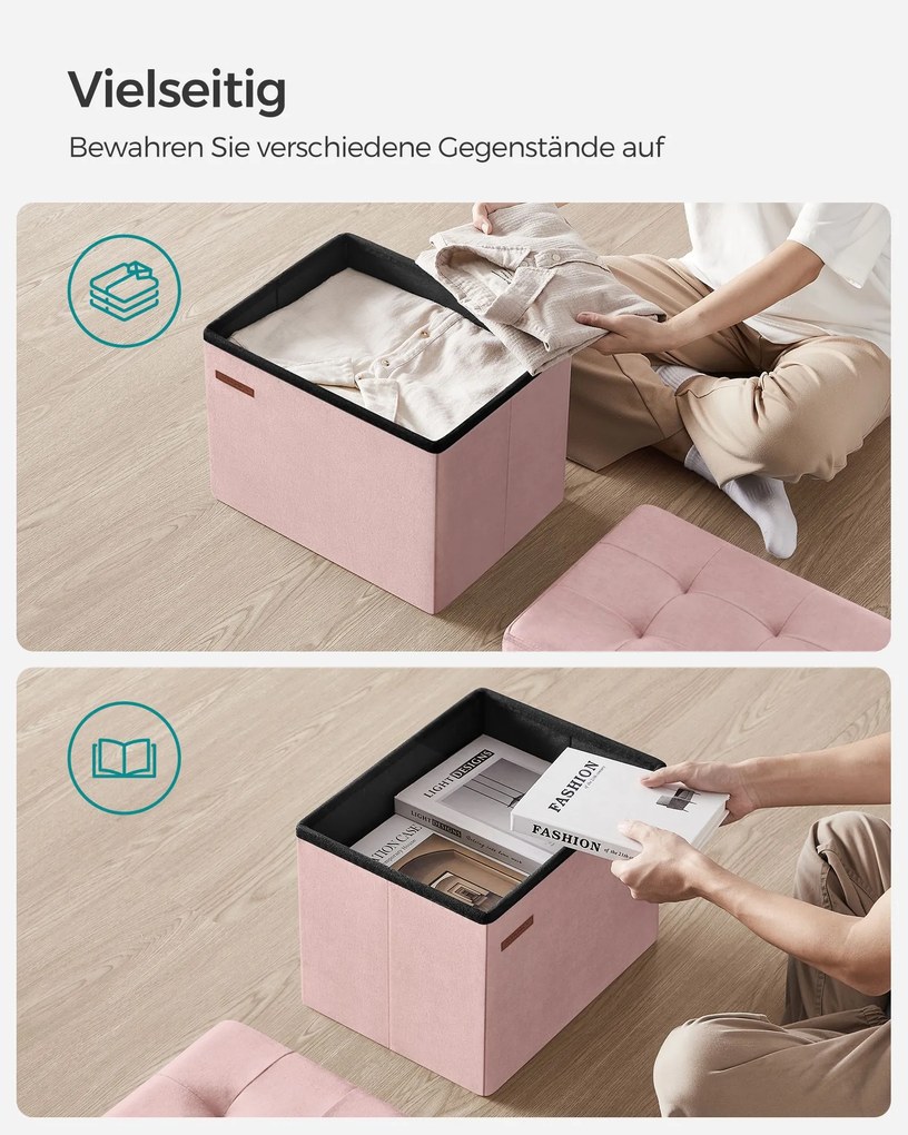 Banco de arrumação com tampa com capacidade para 130 kg 31 x 41 x 31 cm cor-de-rosa pastel
