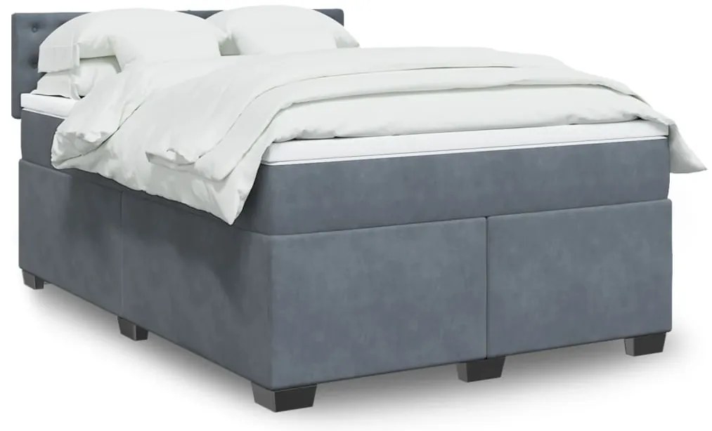 Cama com molas/colchão 140x200 cm veludo cinzento-escuro