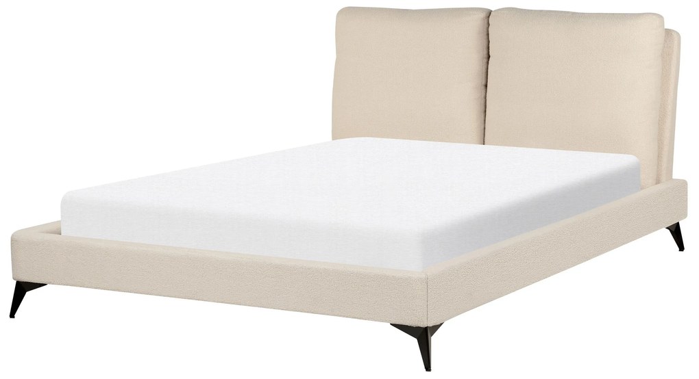 Cama de casal em bouclé creme 140 x 200 cm MELLE Beliani