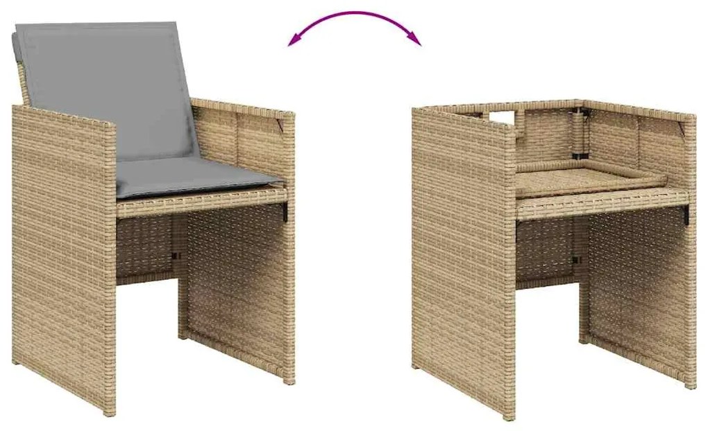 Cadeiras de jardim com almofadões 4 pcs vime PE bege misturado