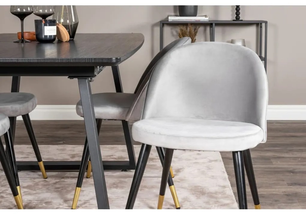 Venture Home Cadeiras de jantar Velvet 2 pcs veludo preto/latão/cinza
