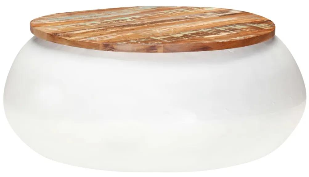 Mesa de centro 68x68x30 cm madeira recuperada maciça branco