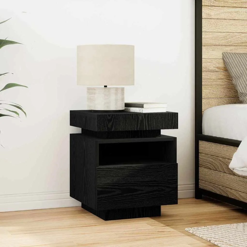 Criado-mudo vidaXL com Luzes LED Carvalho Preto 40x39x48,5 cm