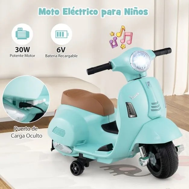 Mota elétrica para crianças 6V com rodas de treino removíveis Faróis Buzina Verde