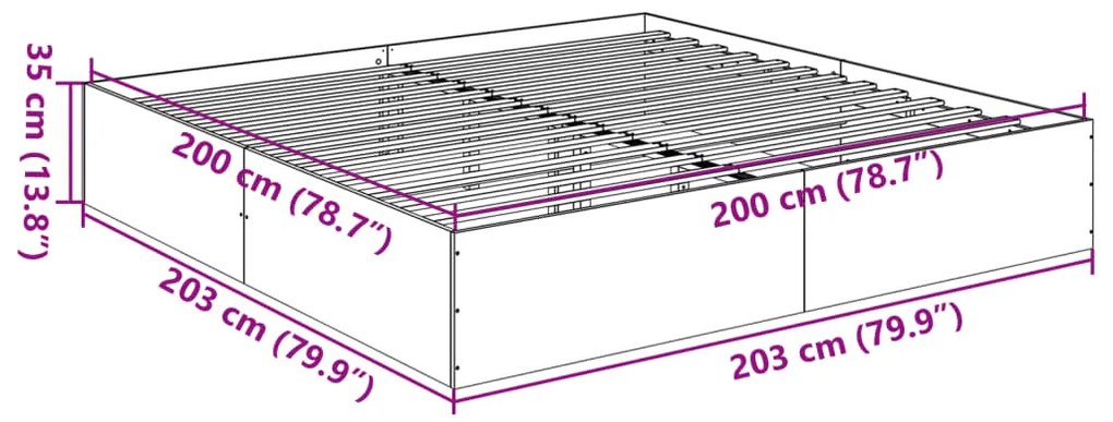 Estrutura de cama 200x200 cm derivados madeira carvalho sonoma