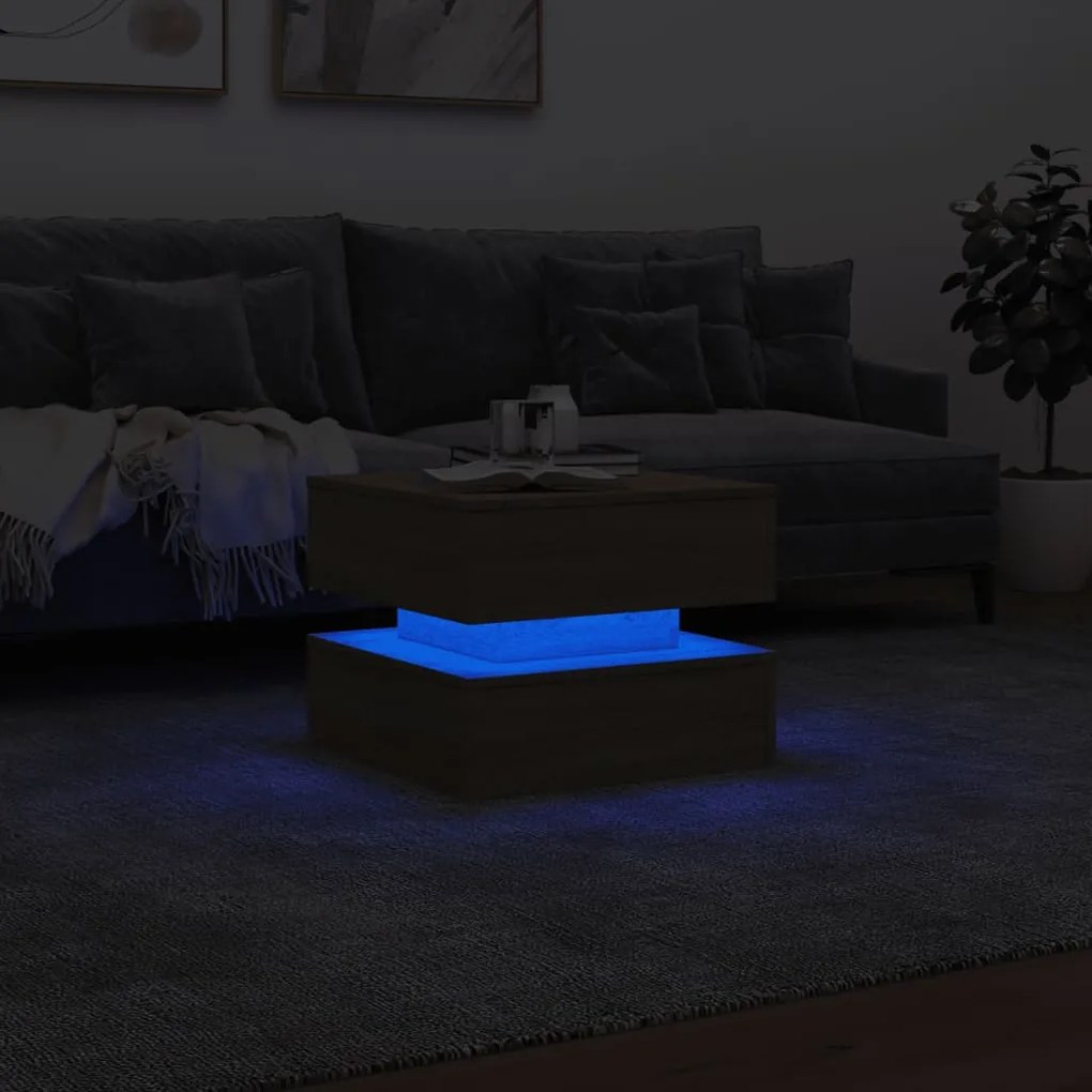 Mesa de centro com luzes LED 50x50x40 cm carvalho sonoma