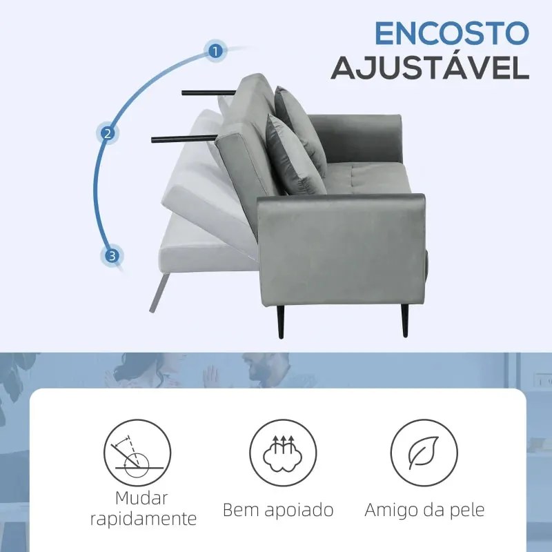 Sofá Cama Convertível Sofá Cama de 3 Lugares com Encosto Ajustável de