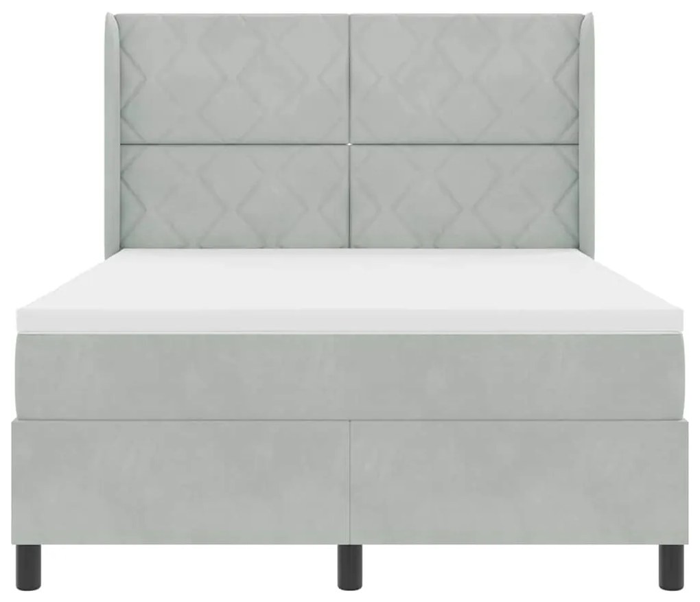 Cama Box com Colchão e Luz LED Cinza Claro 140x200 cm Veludo