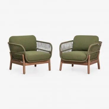 Pack De 2 Poltronas De Jardim Em Madeira De Acácia E Corda Trançada Karvia Castanho Acácia & Bouclé Verde Sálvia - Sklum