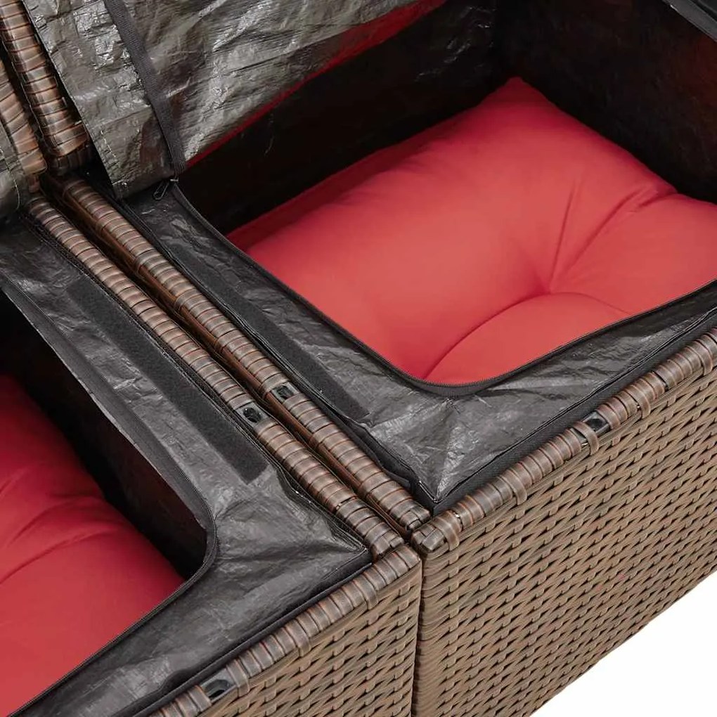 8 pcs conj. sofás jardim c/ almofadões vime PE/acácia castanho
