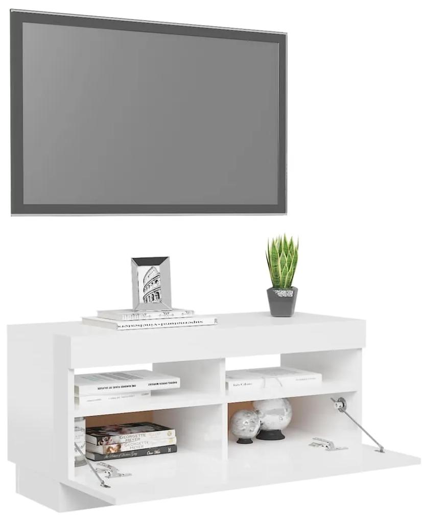 Móvel de TV com luzes LED 80x35x40 cm branco brilhante