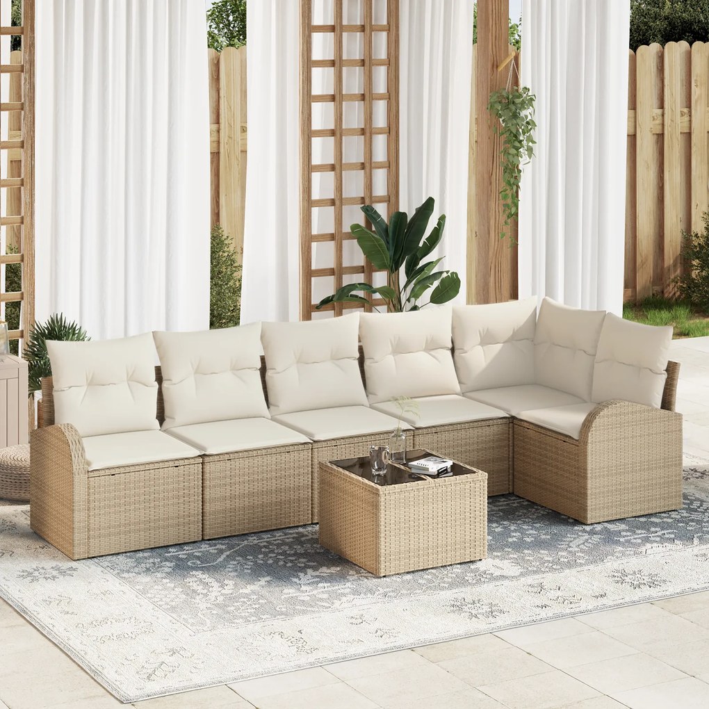 Conjunto de Sofá de Jardim vidaXL 7 Peças com Almofadas Vime PE Marrom