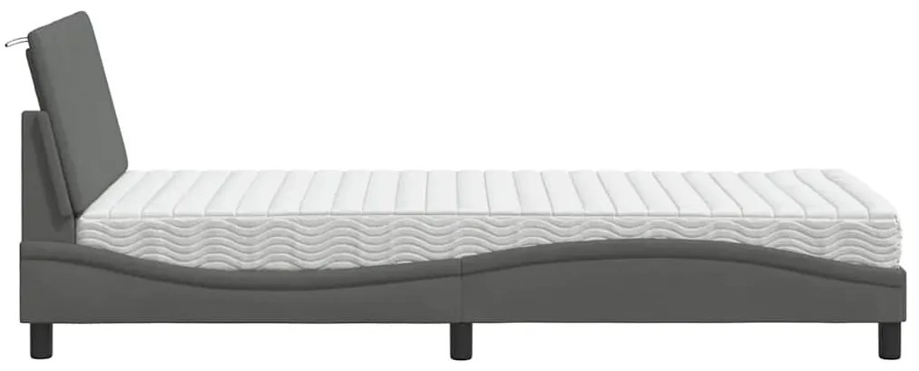 Cama com colchão 80x200 cm tecido cinzento-escuro