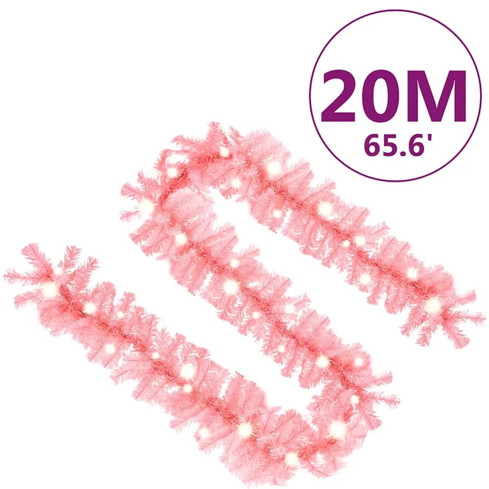 Grinalda de Natal com luzes LED 20 m cor-de-rosa
